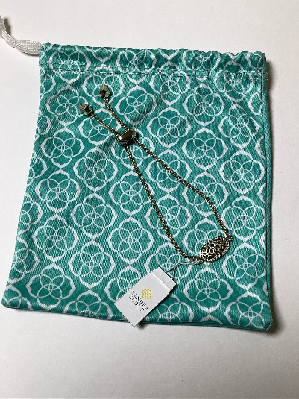 Kendra Scott Gold Elaina Adjustable Chain Filigree Oval Charm Bracelet C2-35